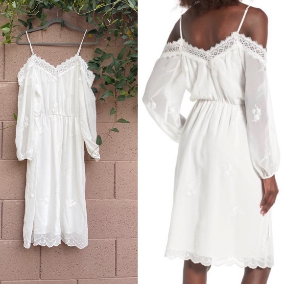 Wayf Dresses & Skirts - WAYF Amelia White Lace Cold Shoulder Midi Dress